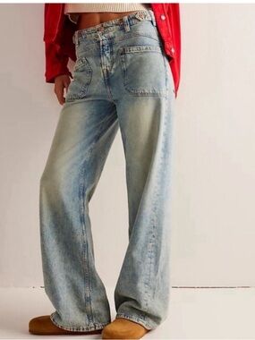 We The Free People Palmer Cuffed Jean in La La Land Wide Leg Size 28